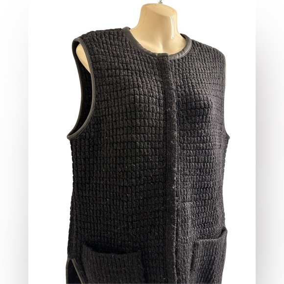 Club Monaco x M. Patmos 100% Merino Wool‎ Black Long Vest Leather Trim Pockets - Picture 2 of 13